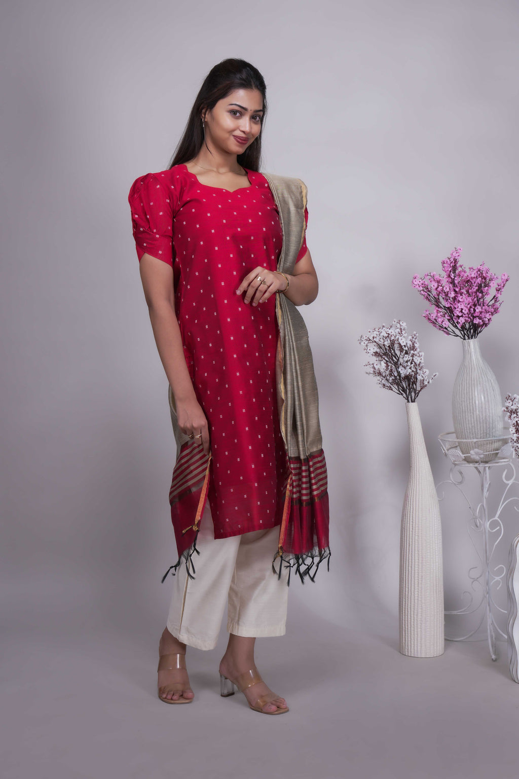 Elegant Red Embroidered Kurta Set with Dupatta