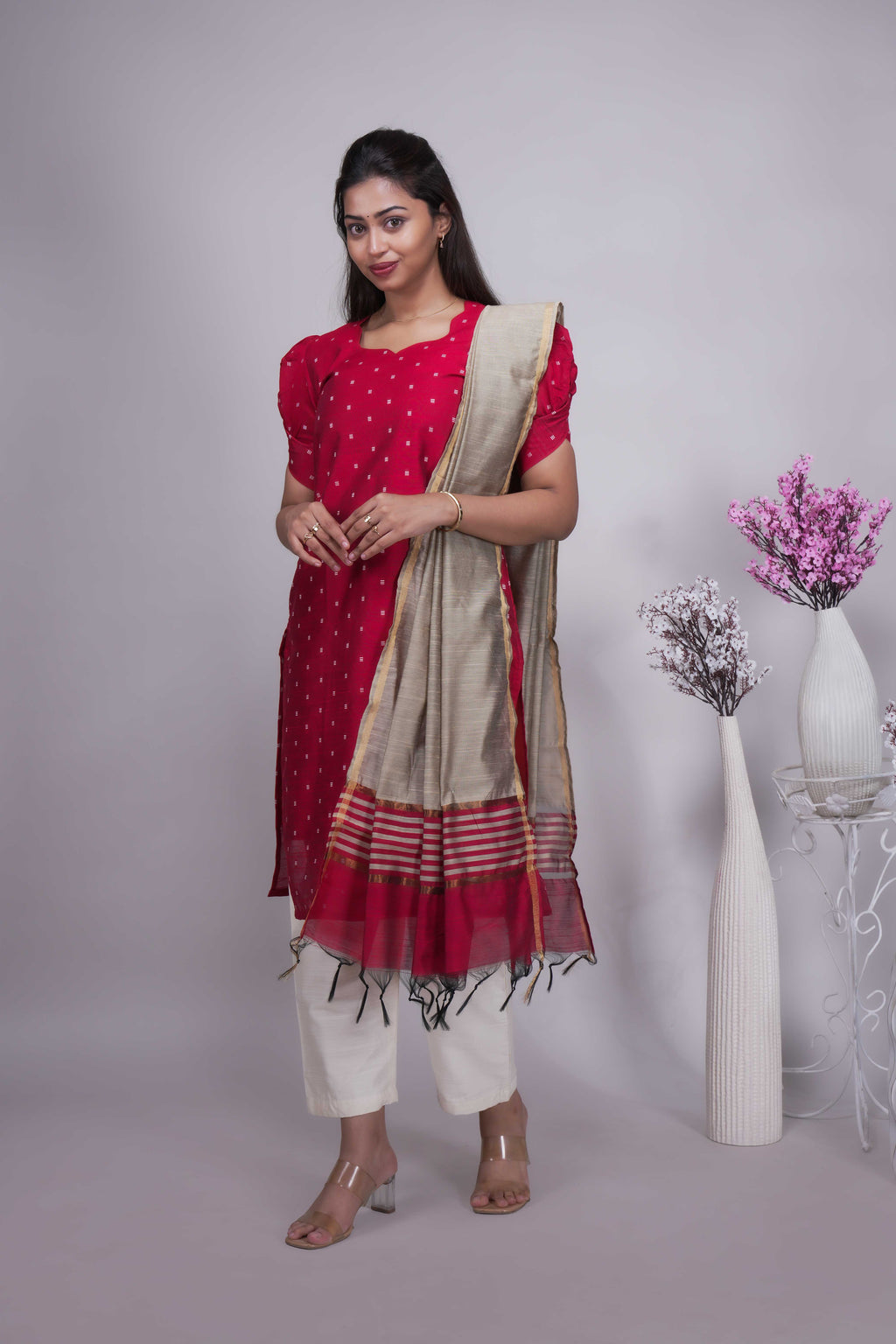 Elegant Red Embroidered Kurta Set with Dupatta