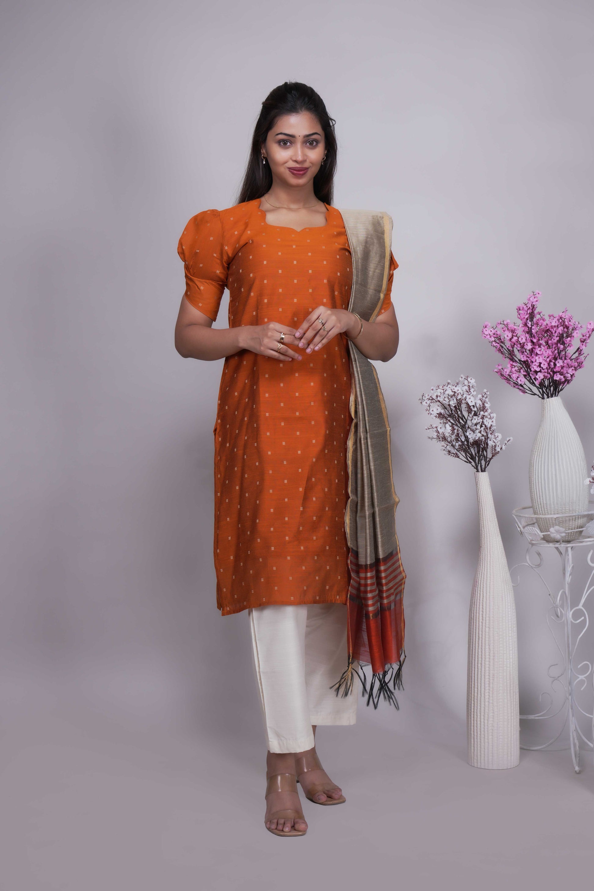 Elegant Rust Orange Straight Kurta Set with Dupatta