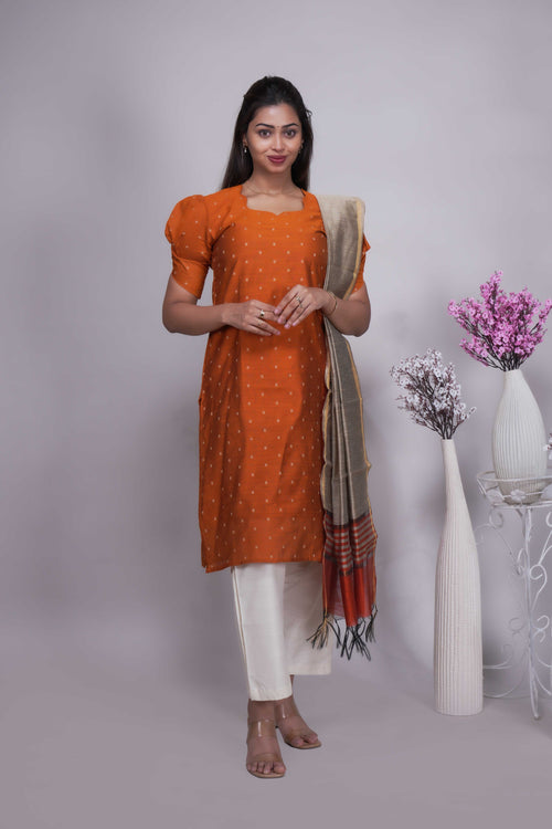 Elegant Rust Orange Straight Kurta Set with Dupatta