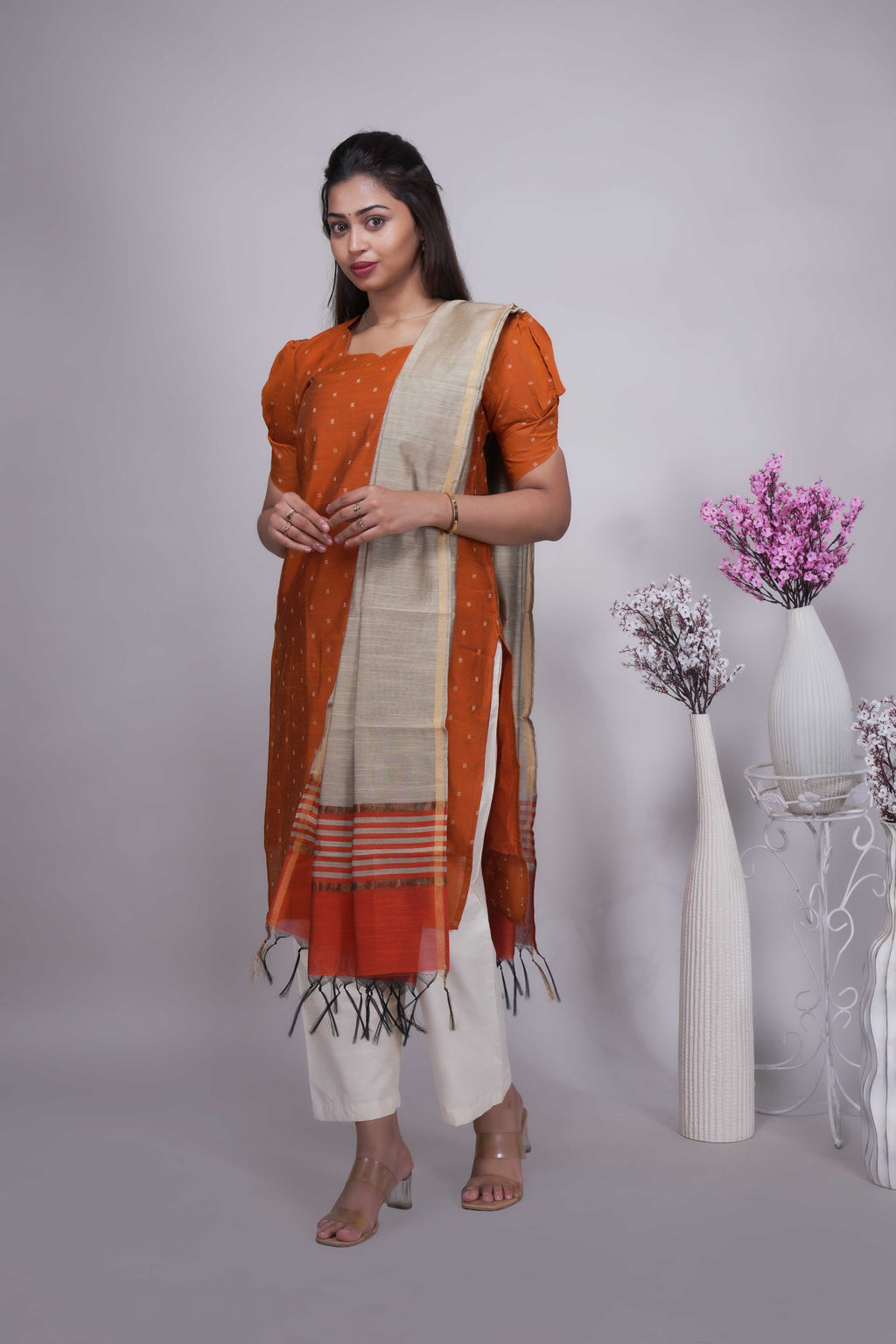 Elegant Rust Orange Straight Kurta Set with Dupatta