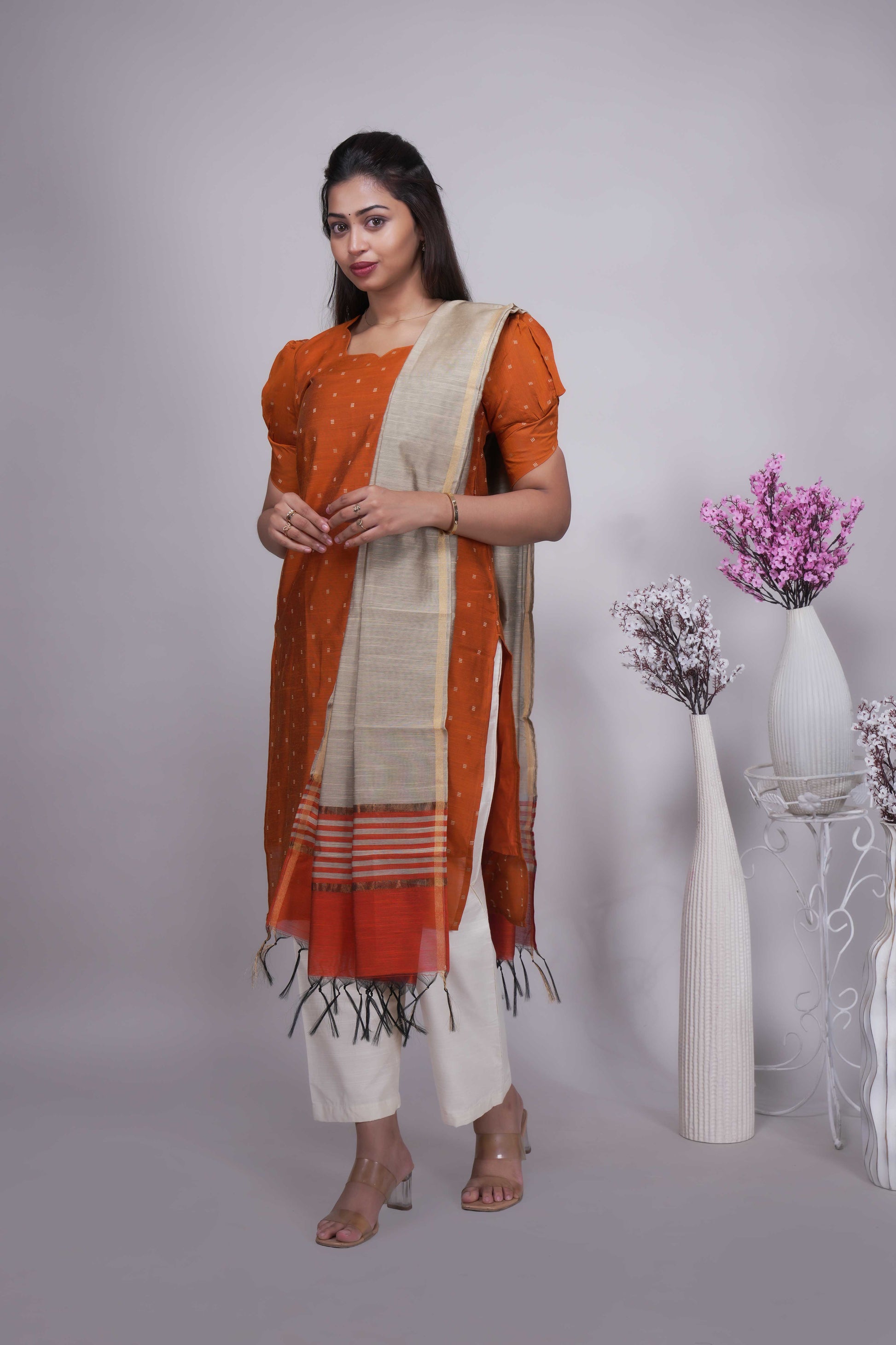 Elegant Rust Orange Straight Kurta Set with Dupatta