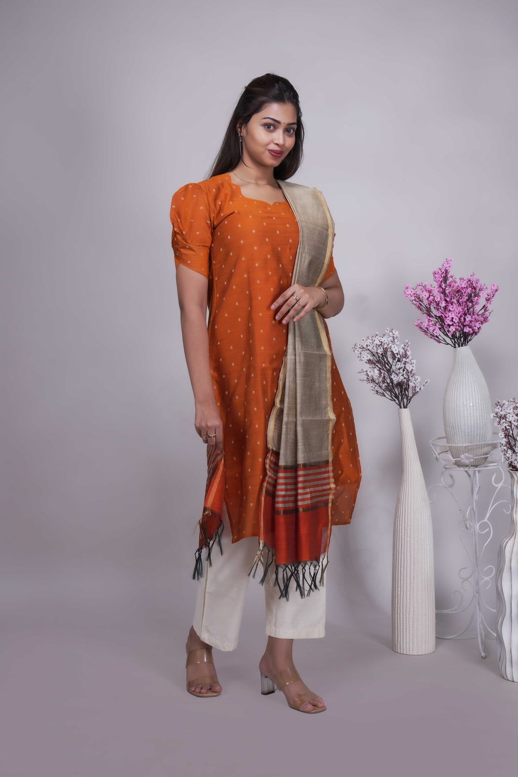 Elegant Rust Orange Straight Kurta Set with Dupatta