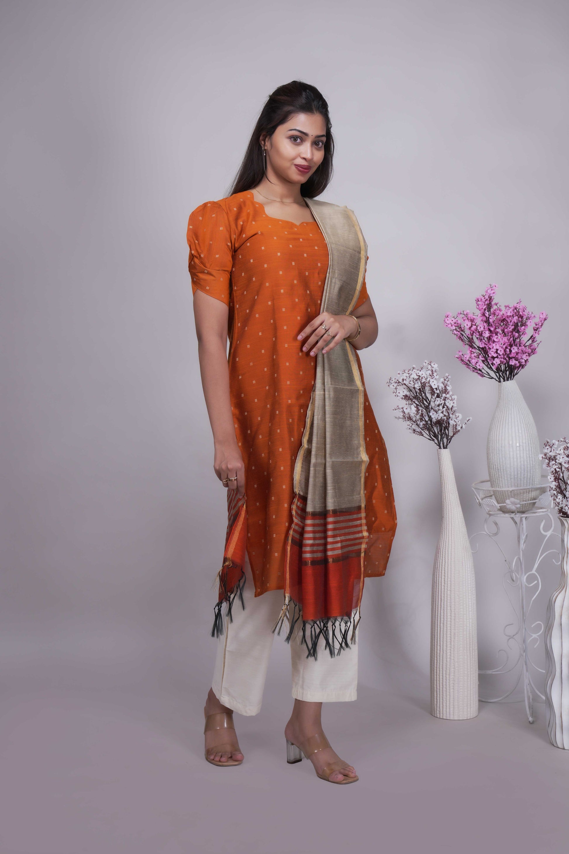 Elegant Rust Orange Straight Kurta Set with Dupatta