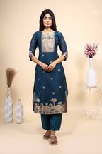 Elegant Teal Blue Woven Set with Jacquard Dupatta