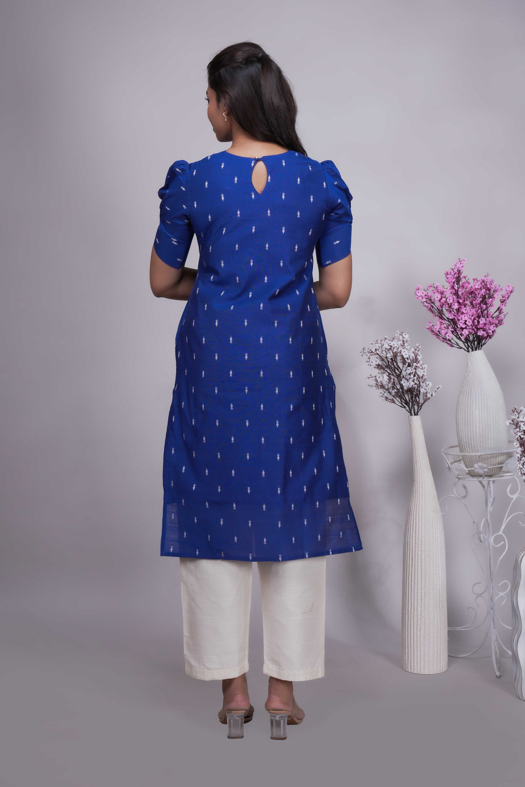Royal Blue Chanderi Kurta Set with Beige Dupatta