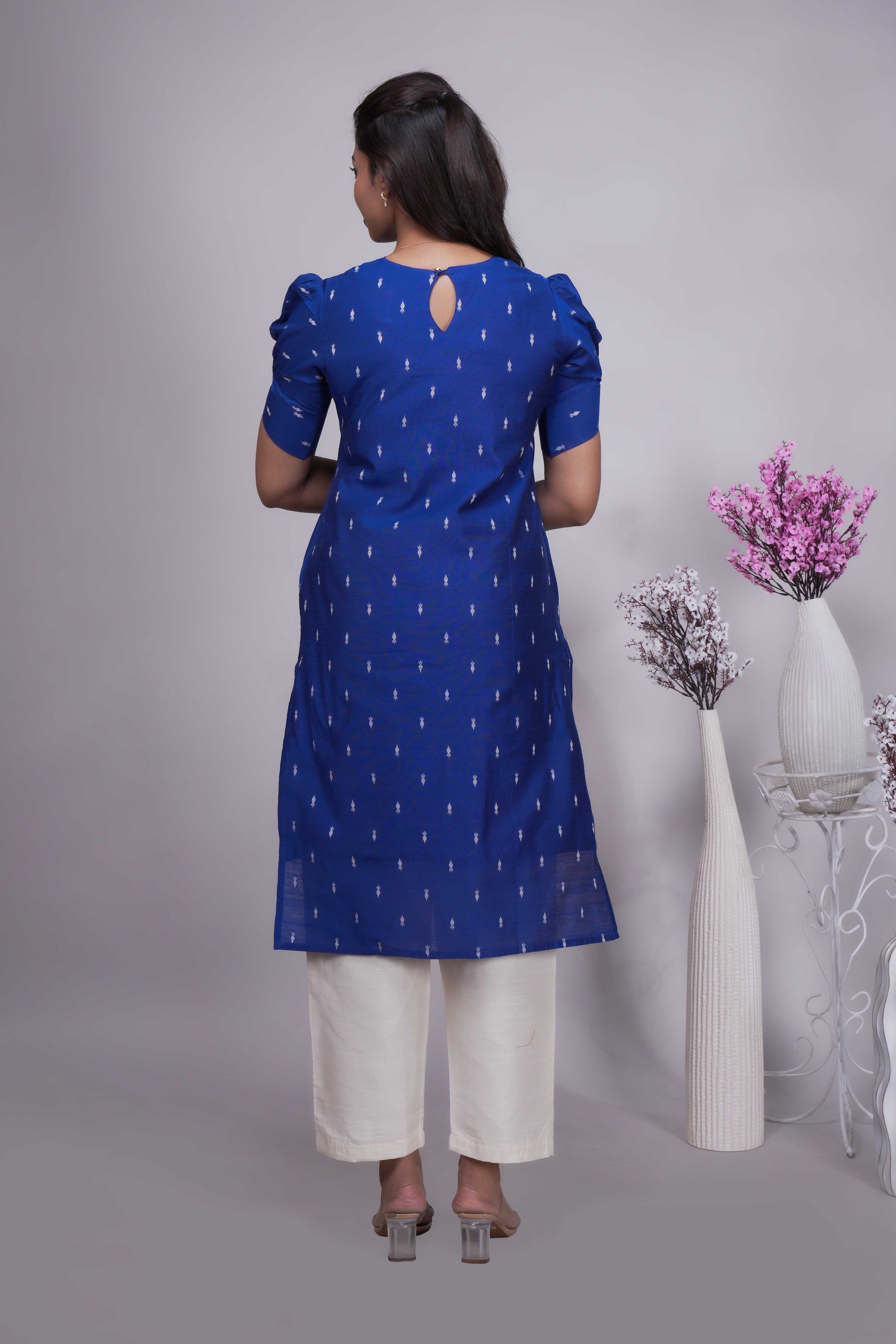 Royal Blue Chanderi Kurta Set with Beige Dupatta