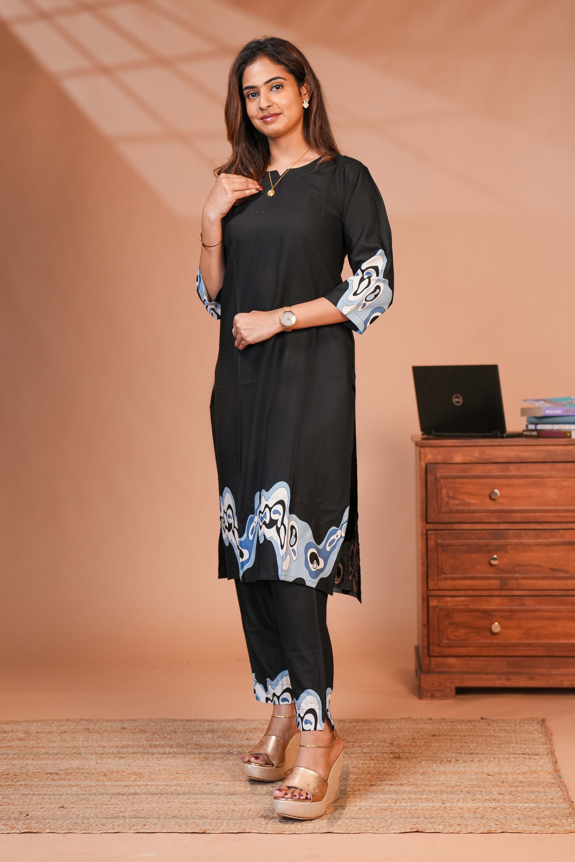 The Collection of Ethnic Co-ord sets Several Variants Utilize Delicate Floral Sprays