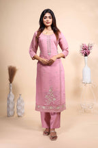 Elegant Dusty Pink Hand-Embroidered 3 piece Set with Dupatta