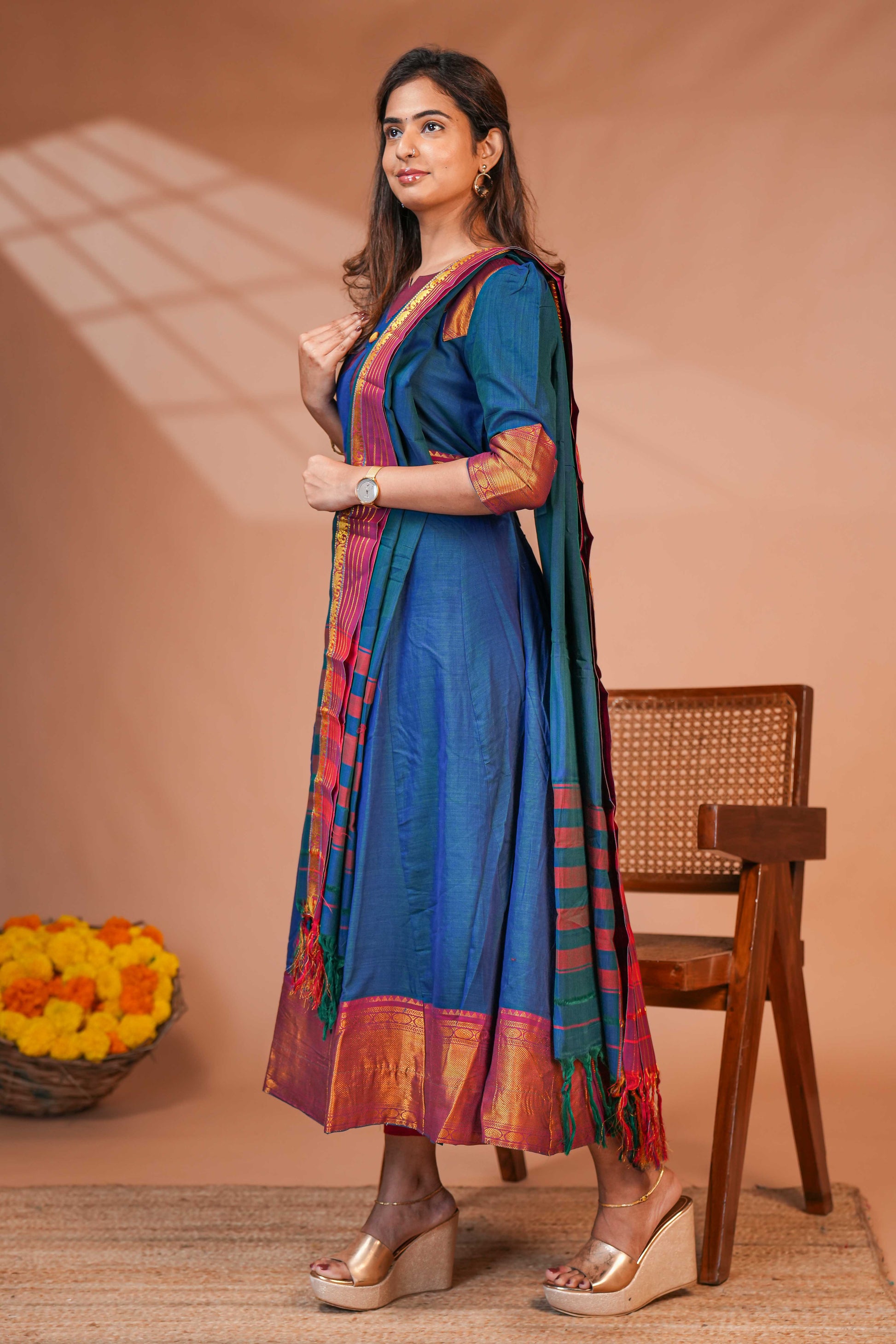 A Rich Teal-Blue Anarkali-Style Kurta