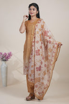 Elegant Mustard Chanderi Silk Blend Set with Floral Print Dupatta