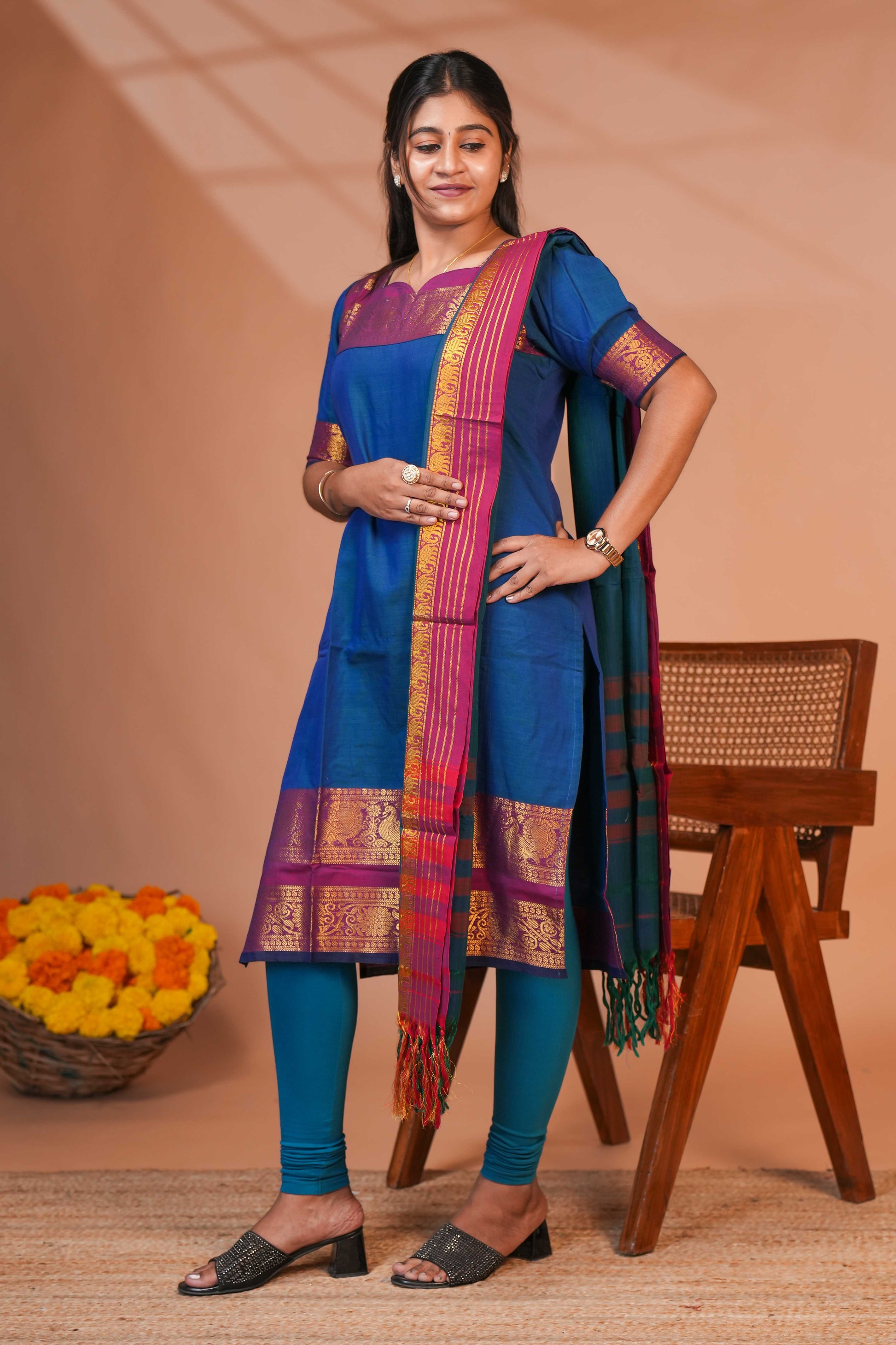 Open Top Sugdi kurti Elegant Blue and Pink Mixed Kurti