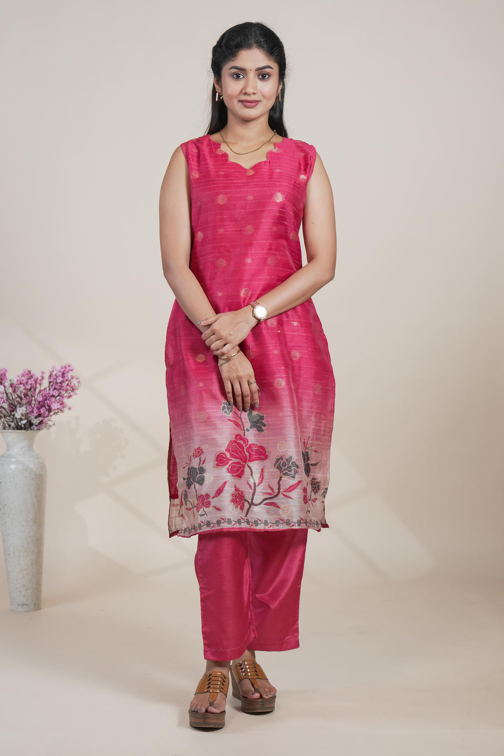 Elegant Pink Kurta Set with Floral Printed Dupatta