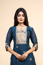 Elegant Teal Blue Woven Set with Jacquard Dupatta