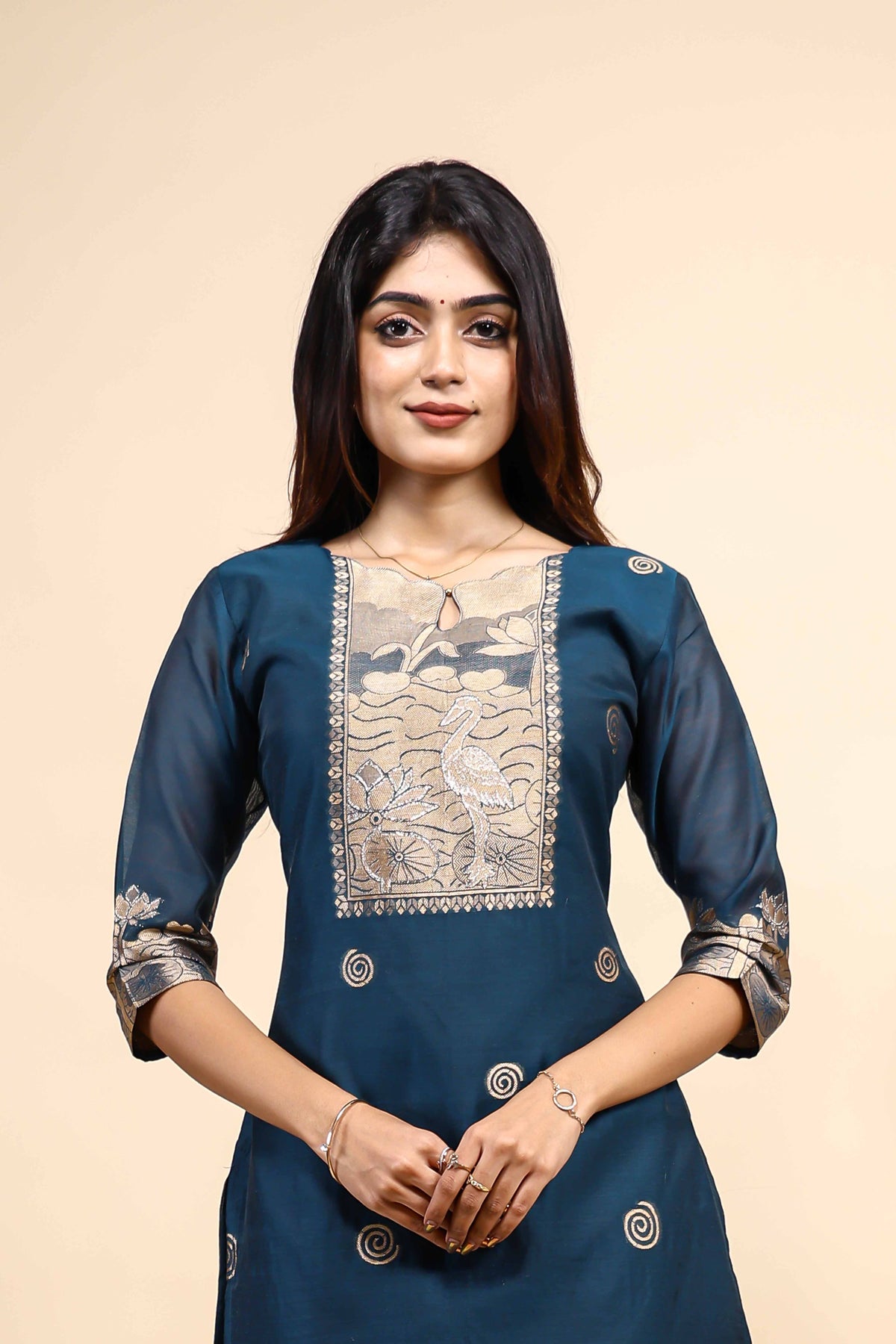 Elegant Teal Blue Woven Set with Jacquard Dupatta