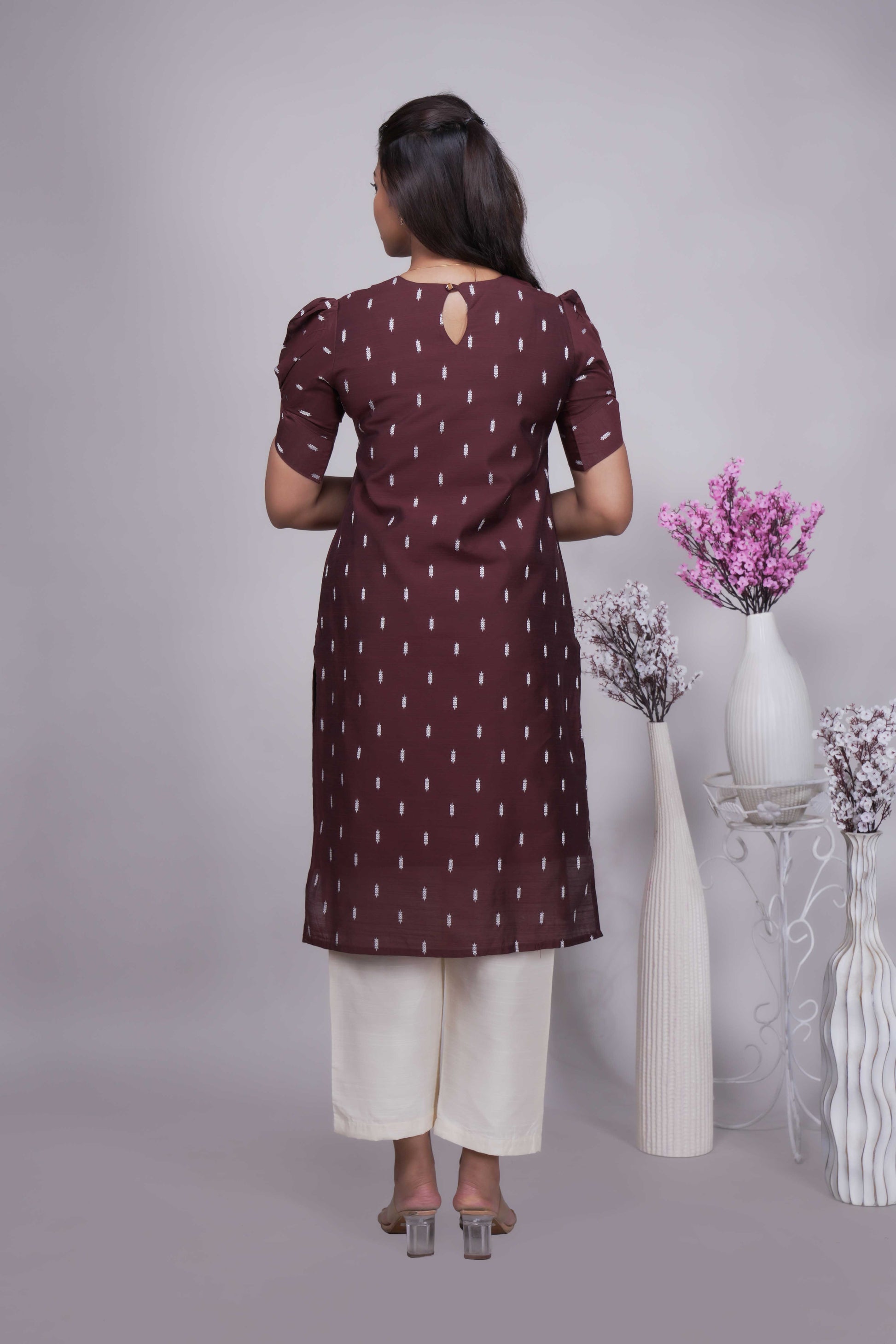 Women's Woven Buti Maroon Kurta Set with Dupatta