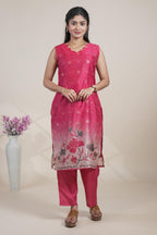 Elegant Pink Kurta Set with Floral Printed Dupatta