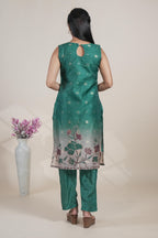 Elegant Emerald Green Suit Set with Floral Printed Dupatta