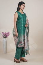 Elegant Emerald Green Suit Set with Floral Printed Dupatta