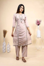 Elegant Dusty Pink Embroidered Straight Kurta with Pants 2 Piece Set
