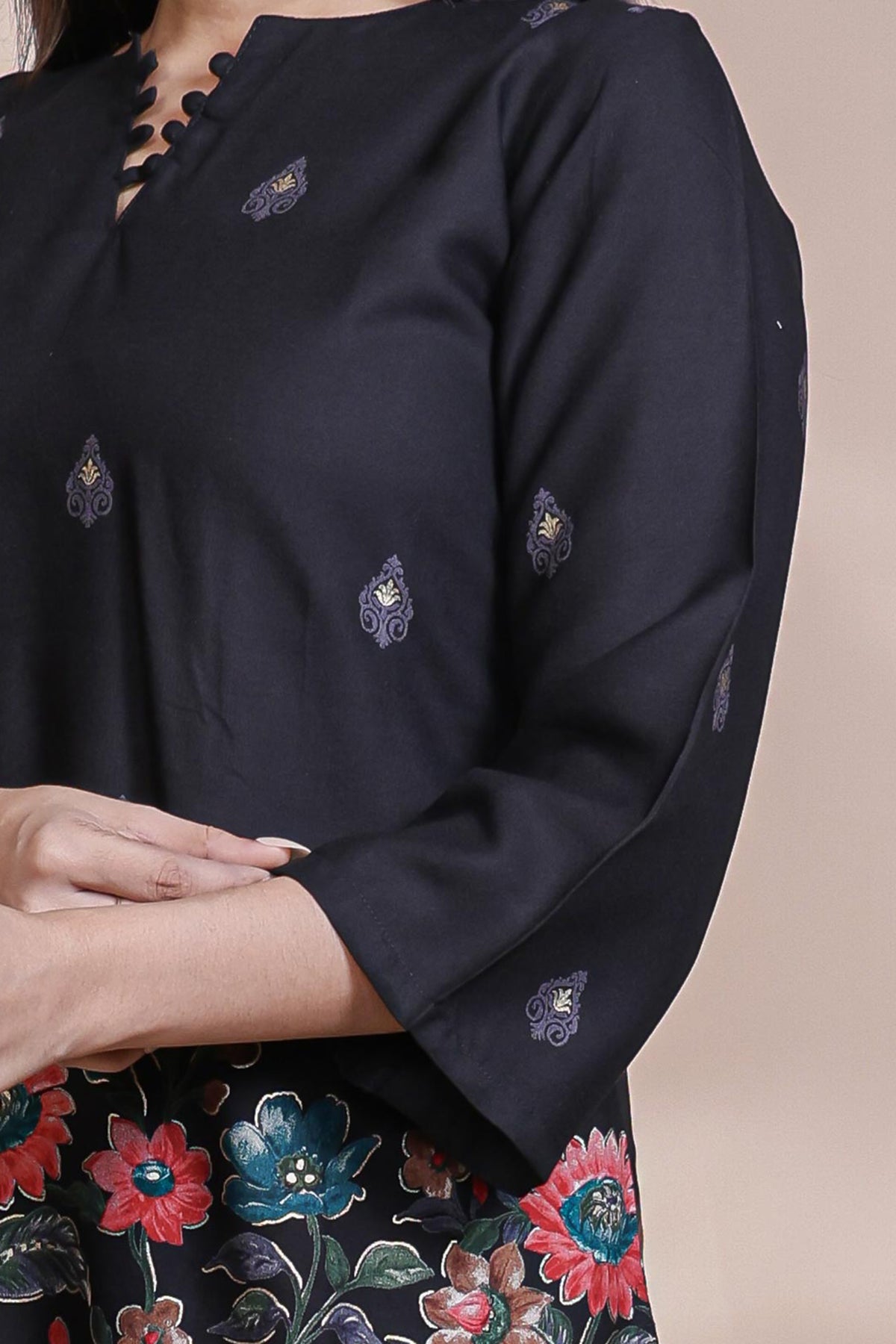 Black Floral Kalamkari Printed Kurti Set / Co-ord Set