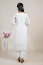 Elegant White Embroidered Straight Kurta Set with Pastel Pink Dupatta