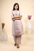 Elegant Dusty Pink Embroidered Straight Kurta with Pants 2 Piece Set