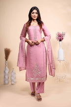 Elegant Dusty Pink Hand-Embroidered 3 piece Set with Dupatta