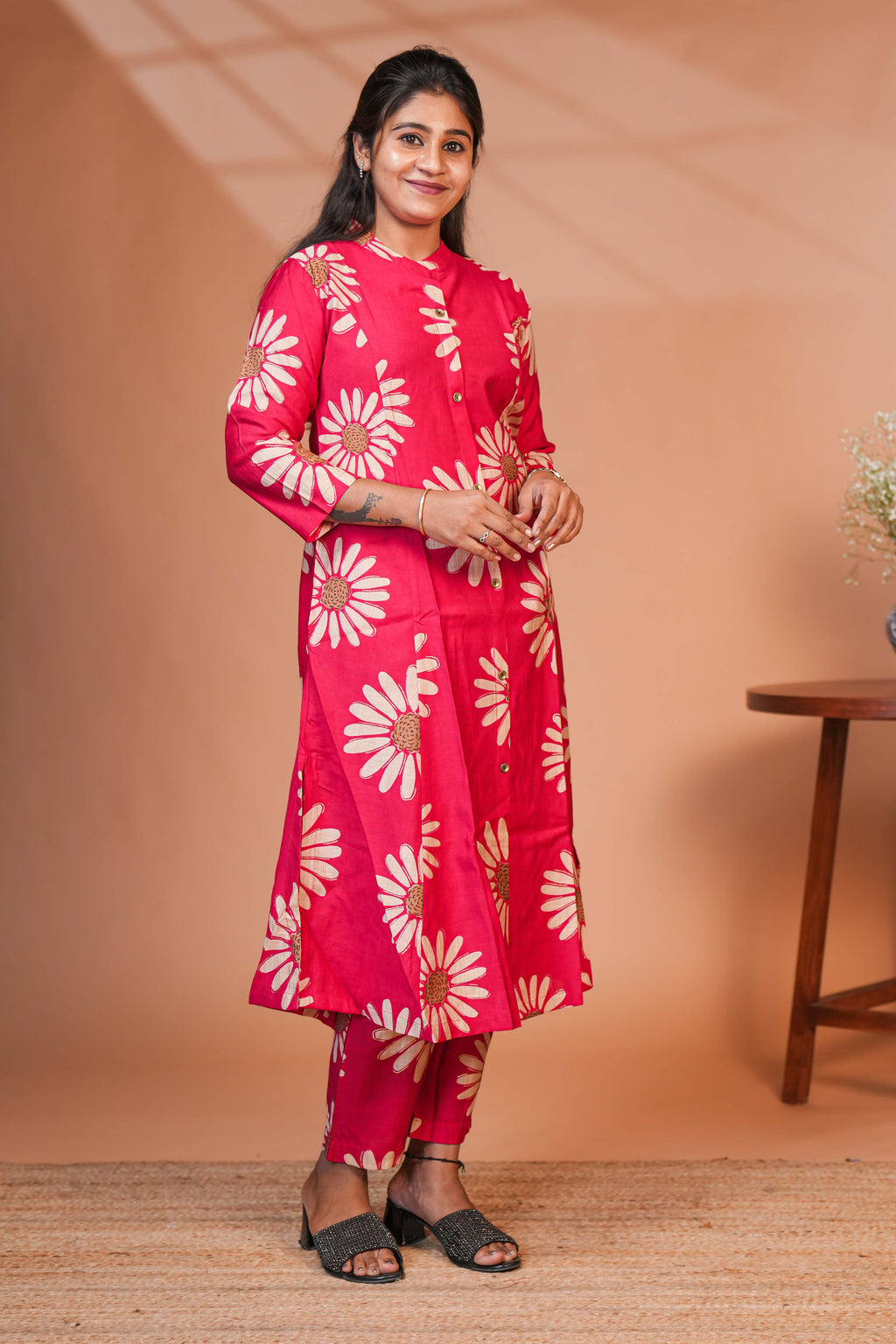 A Deep Black Base With Large, Rustic-Toned Botanical Motifs in Rust, Mocha, and Beige Botanical Prints.