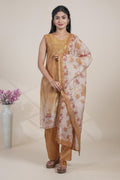 Elegant Mustard Chanderi Silk Blend Set with Floral Print Dupatta