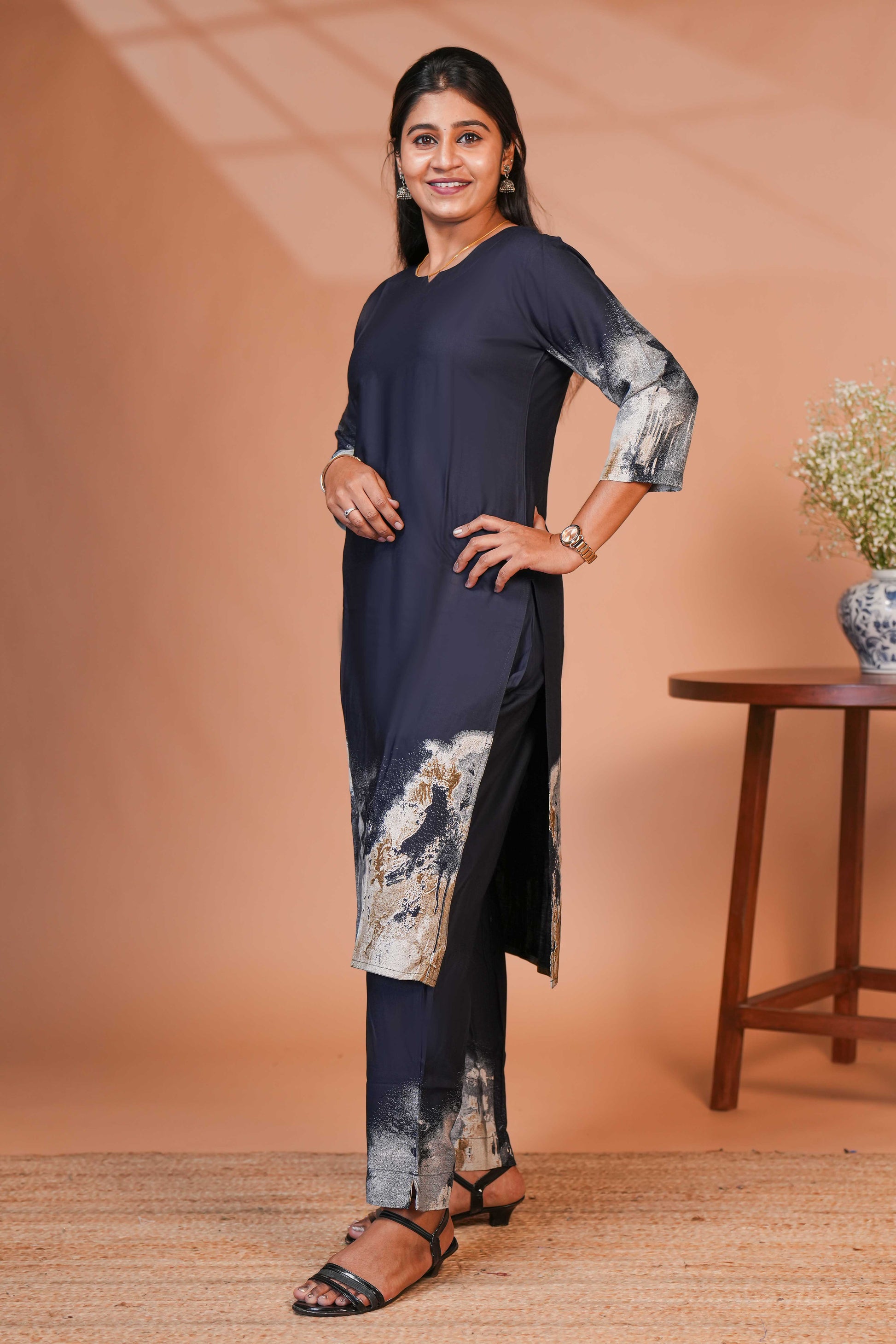 Blue Co-ord set With Abstract Wave print Kurti set