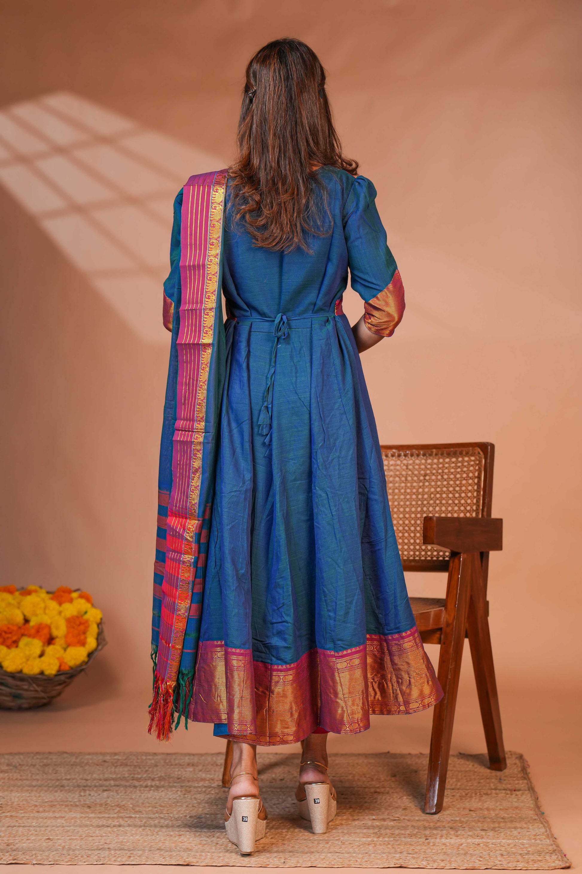 A Rich Teal-Blue Anarkali-Style Kurta