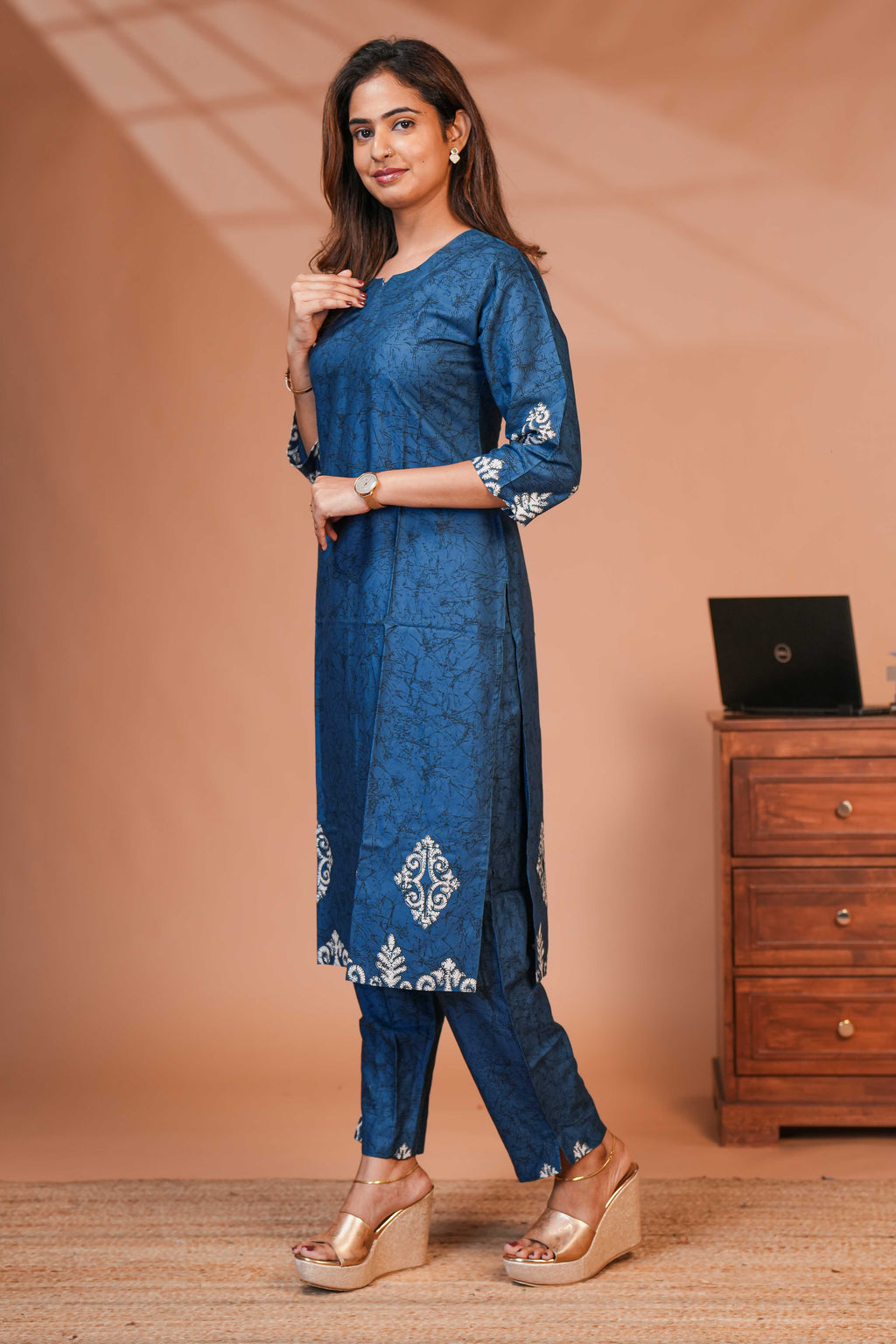 Blue Co- ord Set ith Abstract Wave Print Simple Design