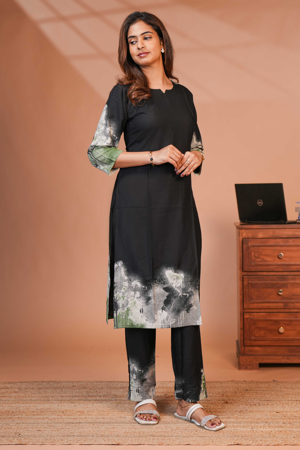This Collection of Ethnic Black Co-ord Sets  With Abstract Wave Print