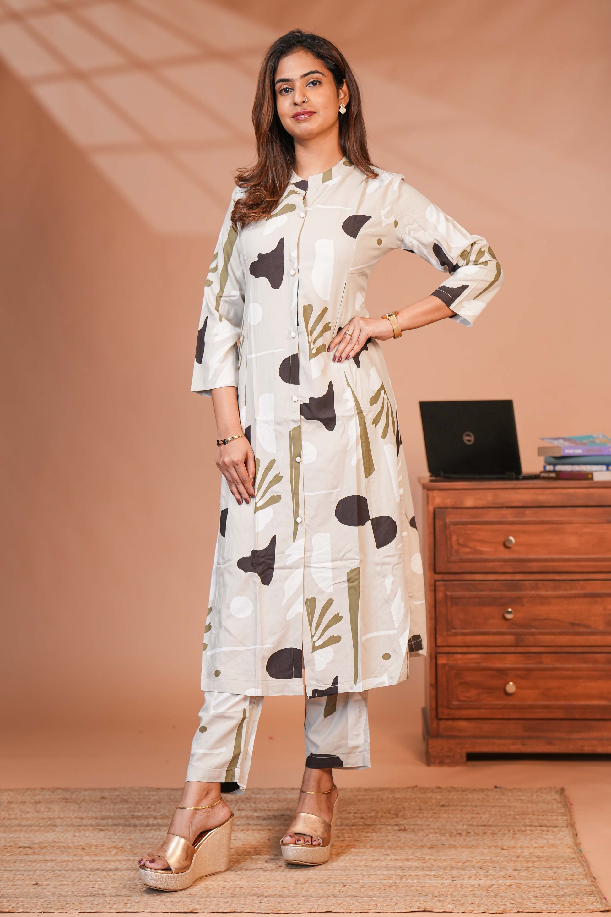 The Fabric is Adorned With An Artistic, Vintage-Style Floral Print Cotton-Silk or Chanderi.