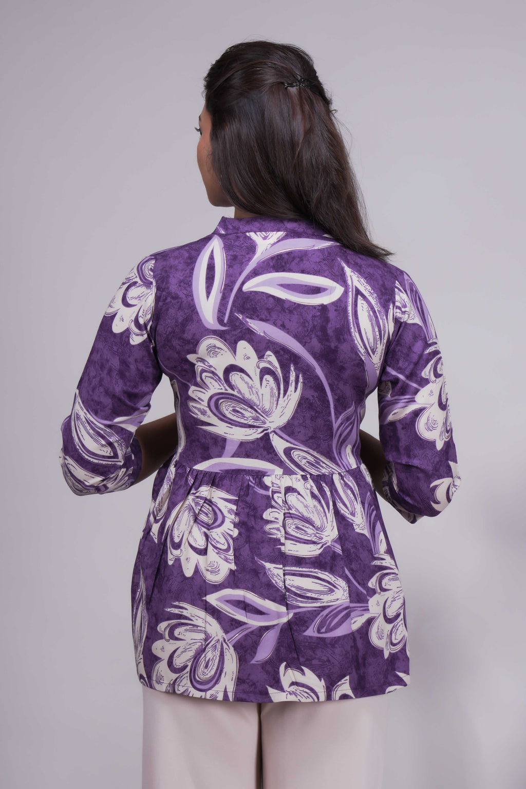 Women's Purple Floral Printed Peplum Tunic Top
