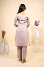 Elegant Dusty Pink Embroidered Straight Kurta with Pants 2 Piece Set
