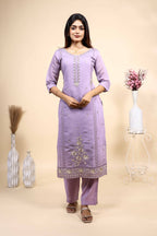 Elegant Lavender Embroidered Kurta Set with Dupatta 3 Piece Set
