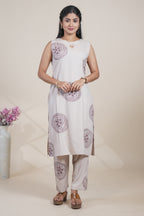 Elegant Beige and Maroon Printed Kurta with Matching Pants Set