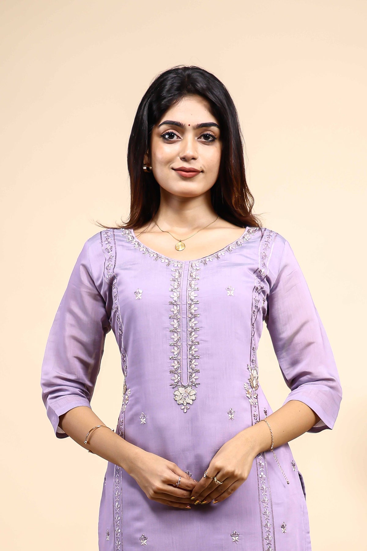 Elegant Lavender Embroidered Kurta Set with Dupatta 3 Piece Set