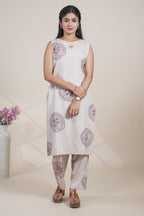 Elegant Beige and Maroon Printed Kurta with Matching Pants Set