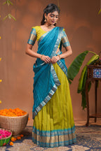Vibrant Blue and Lime Green Traditional Half Saree Set