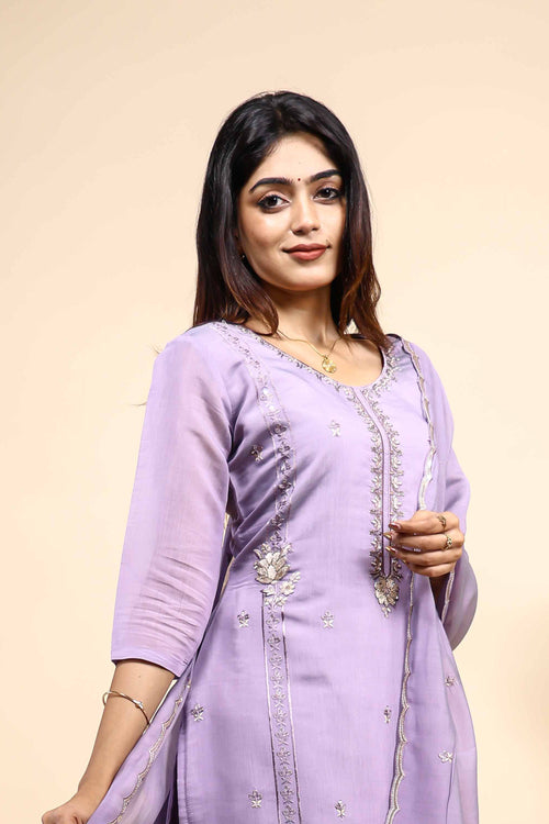 Elegant Lavender Embroidered Kurta Set with Dupatta 3 Piece Set