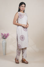Elegant Beige and Maroon Printed Kurta with Matching Pants Set