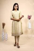 Light Yellow Floral Printed Straight Kurta 3 Piece Set