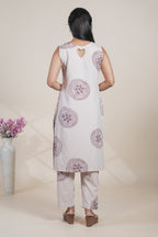 Elegant Beige and Maroon Printed Kurta with Matching Pants Set