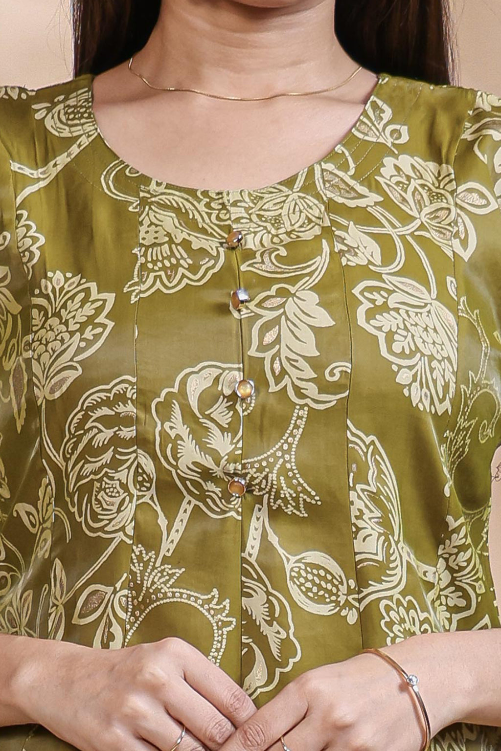 Olive Green Floral Printed Umbrella Top