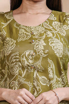 Olive Green Floral Printed Umbrella Top