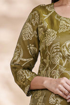 Olive Green Floral Printed Umbrella Top
