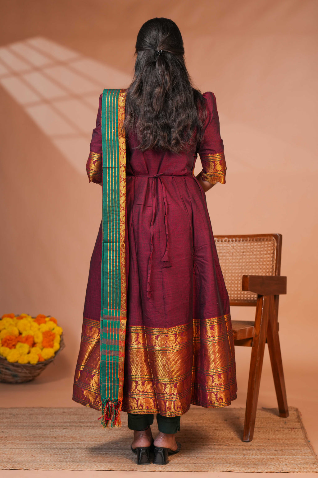 Traditional-inspired Anarkali-style kurta set with dupatta